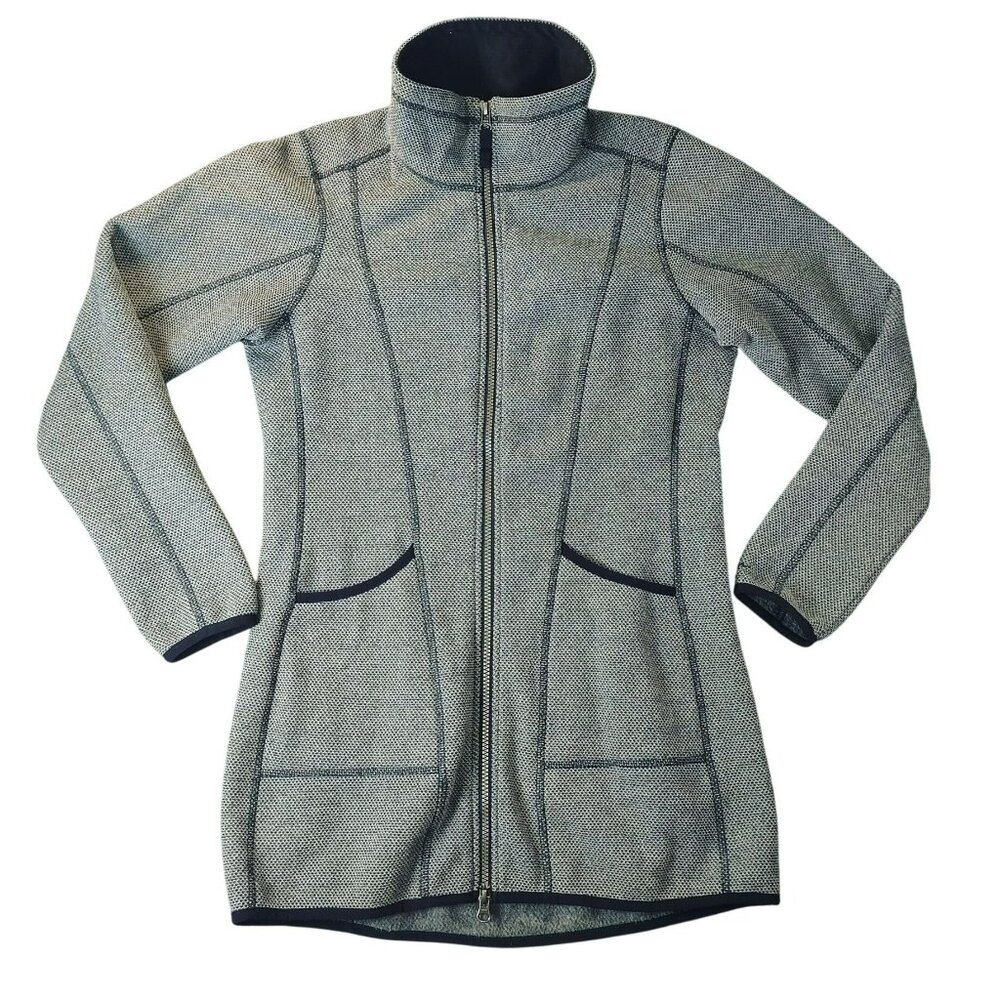 Eddie Bauer Women Wool Blend Full-Zip Long Jacket Size S Gray Cozy Dark Academia